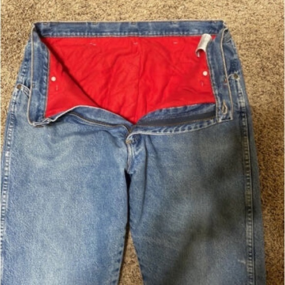 Wrangler Thermal Jeans Mens 36x30 Blue Rugged Wear Denim Red Lining insulated - Picture 7 of 14